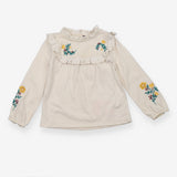 Cream Long Sleeve with Flower Stitching 