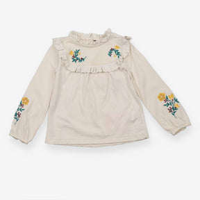 Cream Long Sleeve with Flower Stitching 