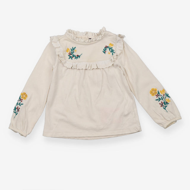 Cream Long Sleeve with Flower Stitching 
