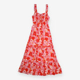 Pink Red Floral Tiered Maxi Dress Sleeveless
