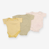 Bodysuit Ribbed Green, Striped Yellow and Cream 3-