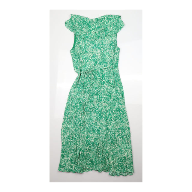 Midi Wrap Dress Animal Print Ruffle Collar and Sho