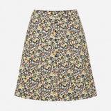 Black Ditsy Floral Button Front A-Line Midi Skirt