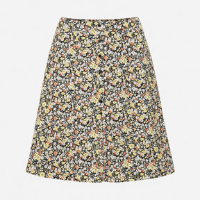Black Ditsy Floral Button Front A-Line Midi Skirt