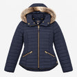 Jacket Hooded Padded Faux Fur Trim Navy Blue
