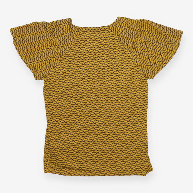 Short Sleeve Jersey Top – Mustard & Blue Fan Print