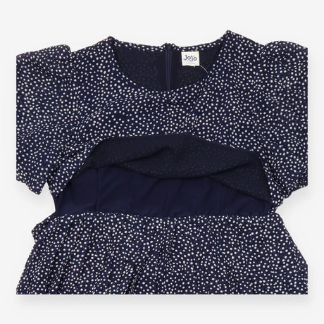 Nursing Dress Navy White Spot Floaty Sleeve Midi
