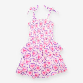 Dress white pink purple hearts