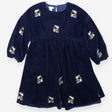 Dress Blue Velvet with Embroidered Flowers