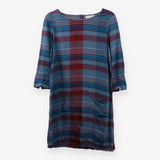 Blue Red Check Smock Dress Cotton Short Sleeve