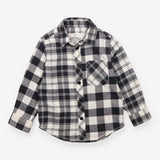 Shirt grey white check poppers flannel