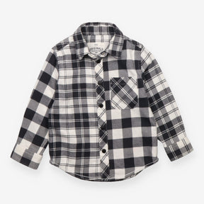 Shirt grey white check poppers flannel