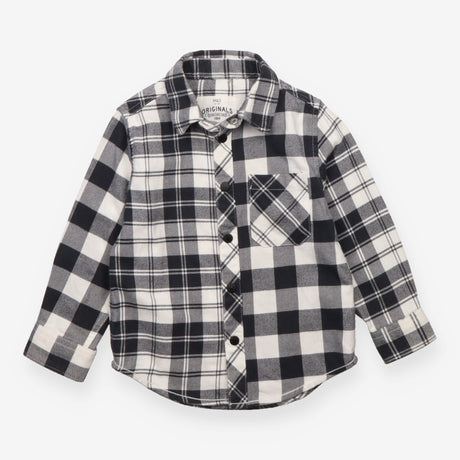Shirt grey white check poppers flannel