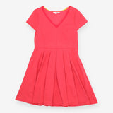Pink v-neck pleated skater dress