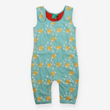 Dungarees green sun birds red lining