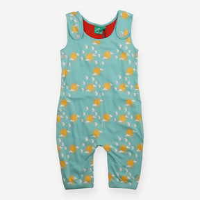 Dungarees green sun birds red lining