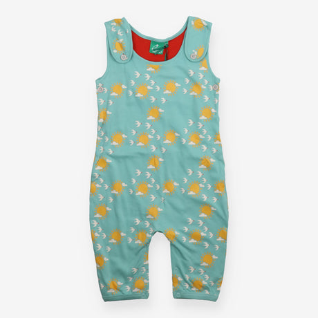Dungarees green sun birds red lining