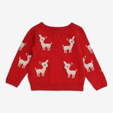 Red Knit Deer with Pink Pom Pom Sweater