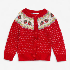 Cardigan Knit Red Robin Fairisle