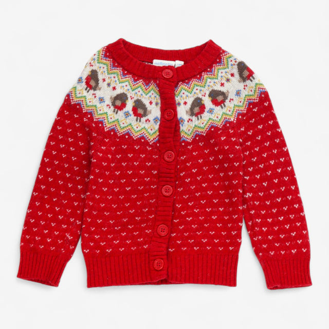 Cardigan Knit Red Robin Fairisle
