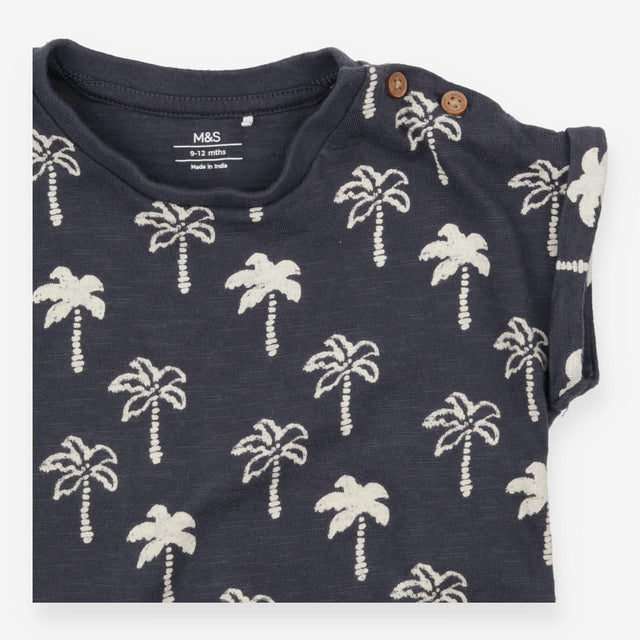 Jersey Romper Charcoal Palm Trees