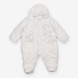 Pramsuit Cord White Hippo and Koala Appliques