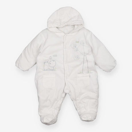 Pramsuit Cord White Hippo and Koala Appliques