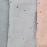 Muslin green grey and pink with stars 3 Pack