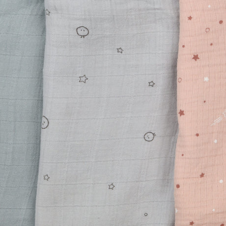 Muslin green grey and pink with stars 3 Pack