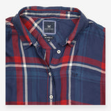 Navy and Red Check Relaxed-Fit Shirt