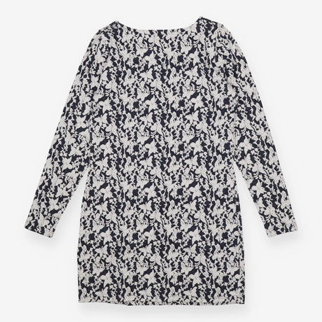 Navy White Jacquard Long Sleeve Dress