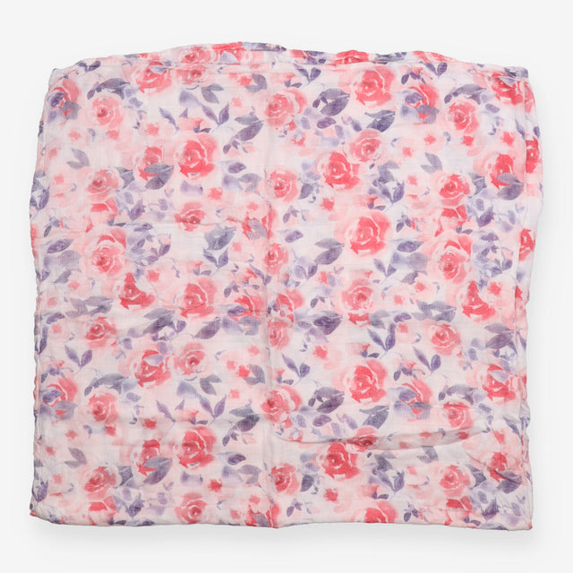 Muslin Extra Large White with Floral Pink and Purp