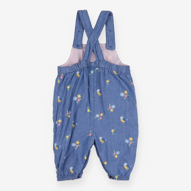 Chambray dungarees with birds and flowers