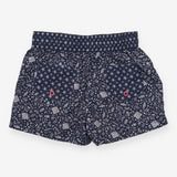 Navy and pink beach shorts fish print