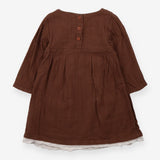 Linen Mix Dress Brown with Berry Detail