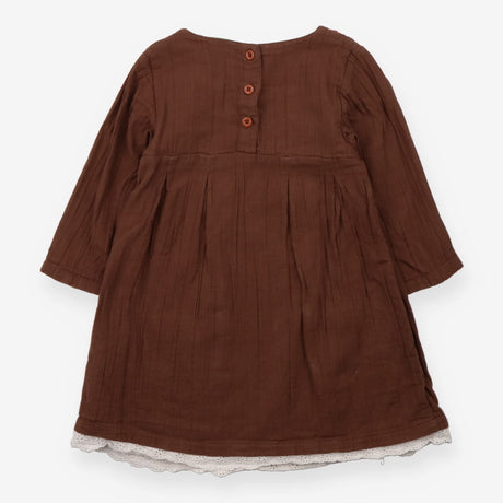 Linen Mix Dress Brown with Berry Detail