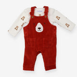 Velour Dungaree Orange with Bear Face and White Bo