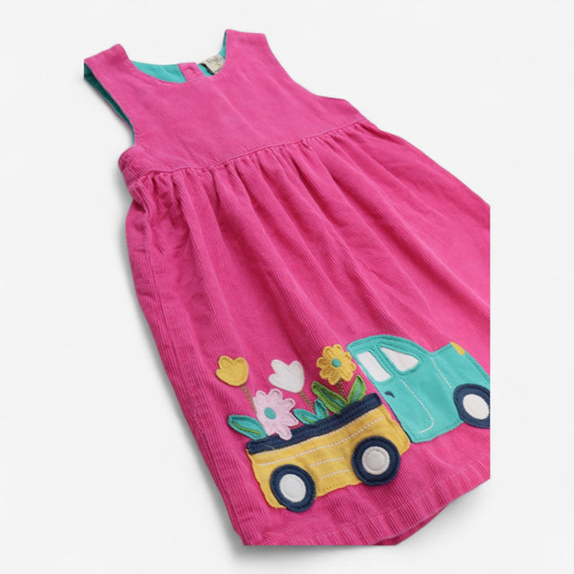 Dress Pink Cord with Applique Flower Truck