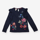 Tee LS navy blue sequin butterflies