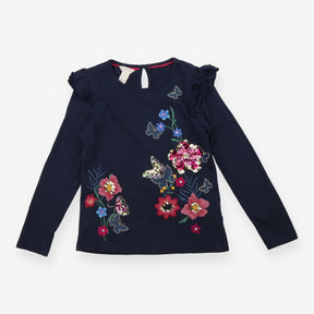 Tee LS navy blue sequin butterflies