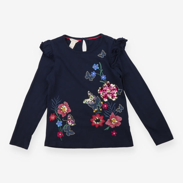 Tee LS navy blue sequin butterflies