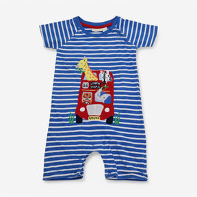 Romper blue striped animal bus