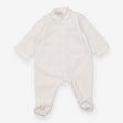 White velour footed romper moons and stars