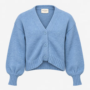Cardigan Blue Cotton Knit Oversized V Neck