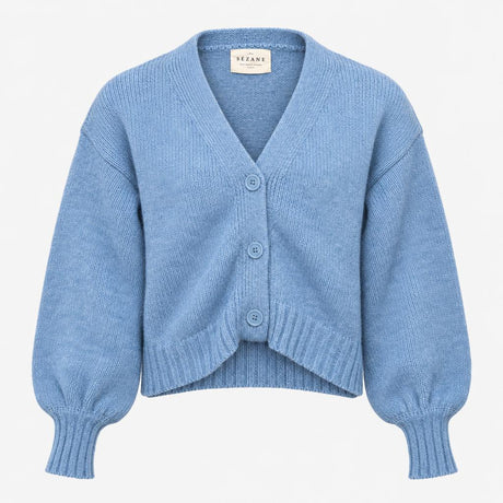Cardigan Blue Cotton Knit Oversized V Neck