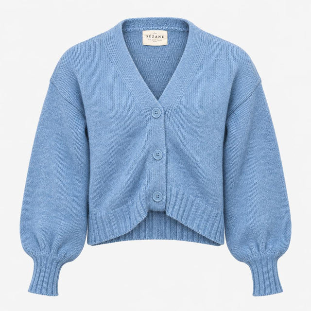 Cardigan Blue Cotton Knit Oversized V Neck