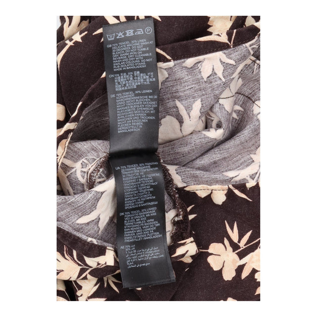 Cropped Blouse Brown Cream Floral Tie Front Long S