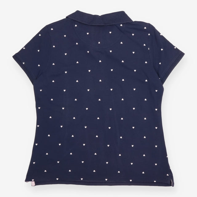 Navy Heart-Print Cotton Polo Shirt