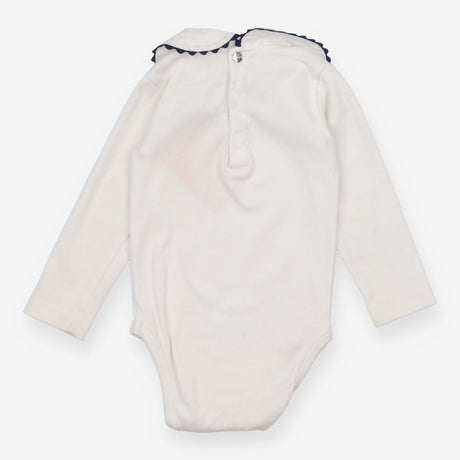 White Collared Bodysuit with Blue Scallops