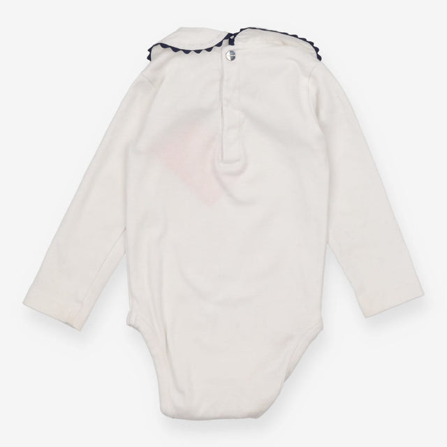 White Collared Bodysuit with Blue Scallops